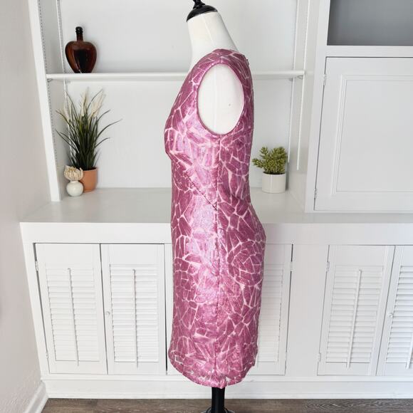 Tadashi Shoji Pink Sequin Embroidered Akers V-Neck Cocktail Dress Size M - Picture 3 of 8